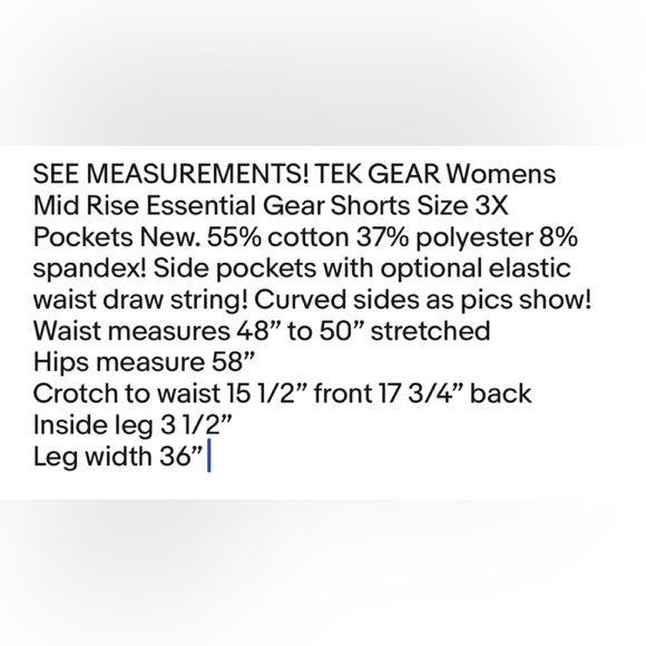 TEK GEAR Womens Mid Rise Essential Gear Shorts Size 3X Pockets New - Picture 7 of 7